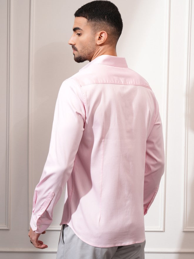 Locomotive Men Pink Solid Slim Fit Casual Shirt - Pink - Image 5