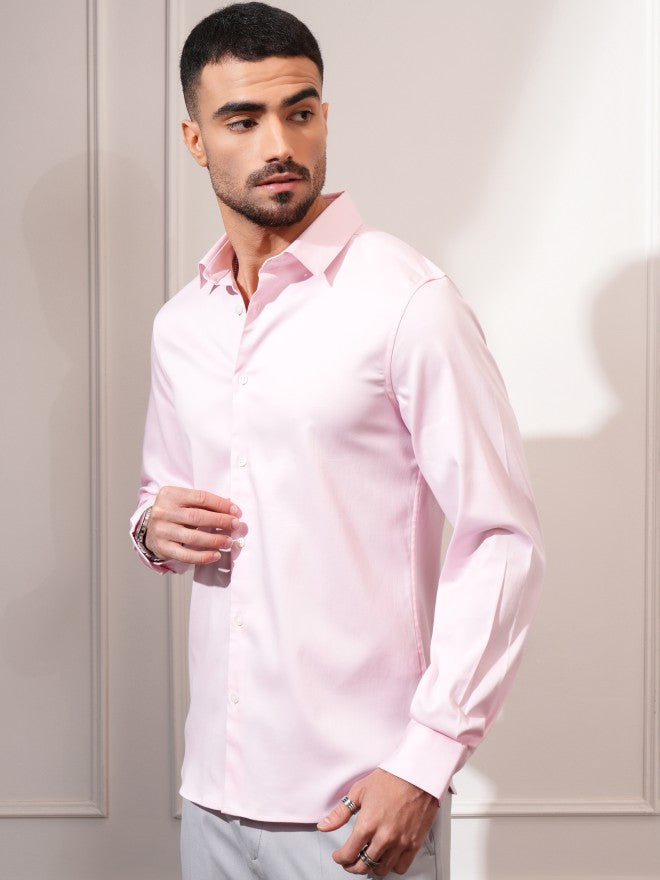 Locomotive Men Pink Solid Slim Fit Casual Shirt - Pink - Image 8