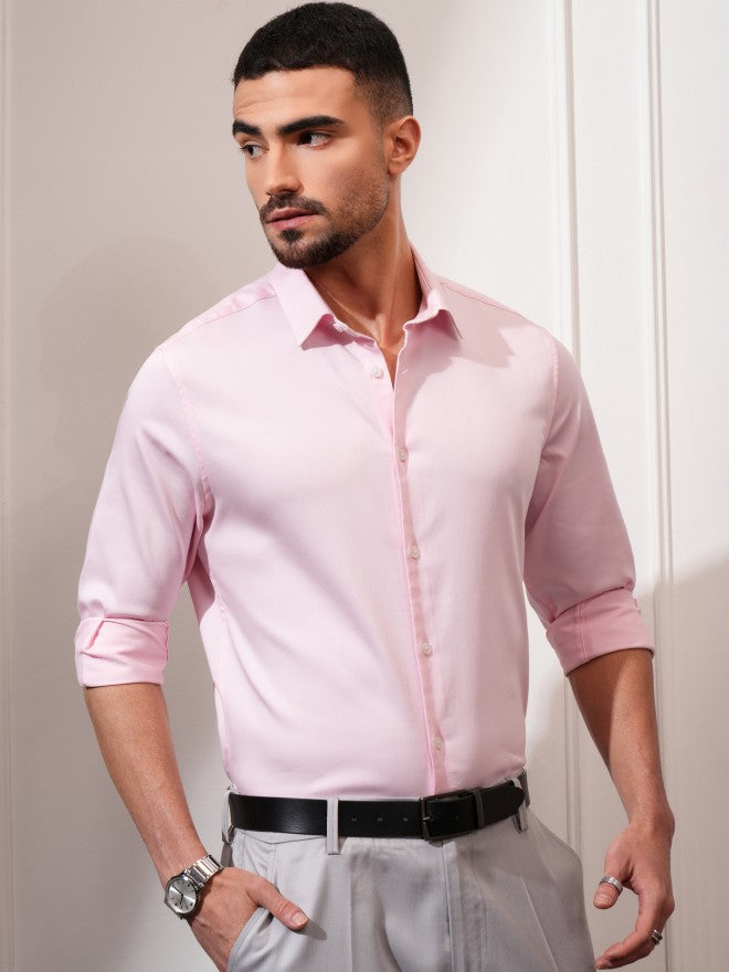 Locomotive Men Pink Solid Slim Fit Casual Shirt - Pink - Image 11