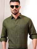 Locomotive Men Olive Solid Slim Fit Casual Shirt - Olive - Image 1