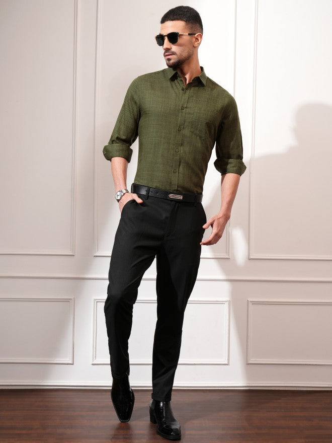 Locomotive Men Olive Solid Slim Fit Casual Shirt - Olive - Image 2