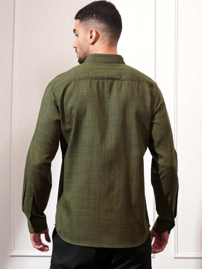 Locomotive Men Olive Solid Slim Fit Casual Shirt - Olive - Image 3