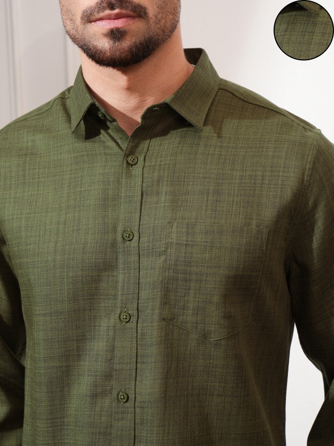 Locomotive Men Olive Solid Slim Fit Casual Shirt - Olive - Image 5