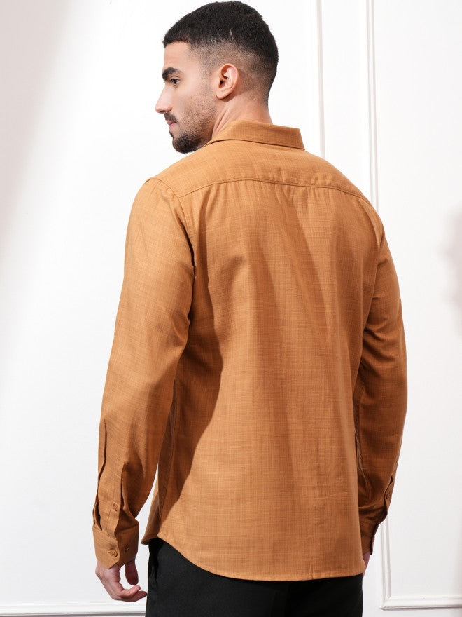 Locomotive Men Orange Solid Slim Fit Casual Shirt - Orange - Image 3