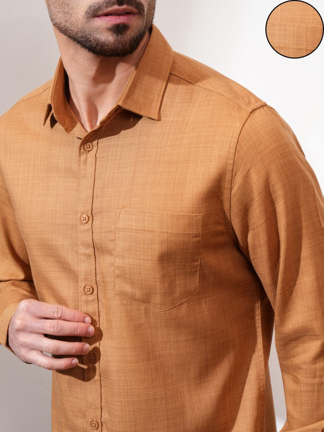Locomotive Men Orange Solid Slim Fit Casual Shirt - Orange - Image 5