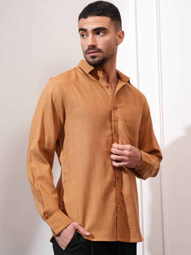 Locomotive Men Orange Solid Slim Fit Casual Shirt - Orange - Image 6