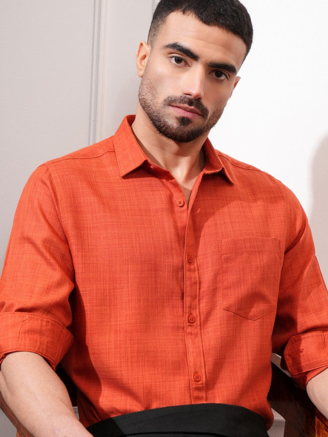 Locomotive Men Rust Solid Slim Fit Casual Shirt - Rust - Image 1