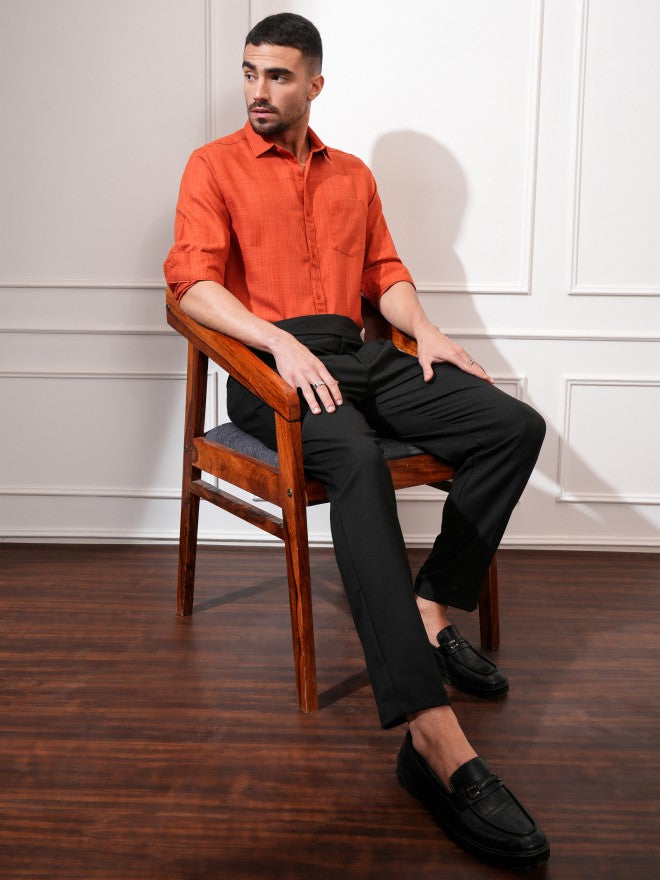 Locomotive Men Rust Solid Slim Fit Casual Shirt - Rust - Image 2