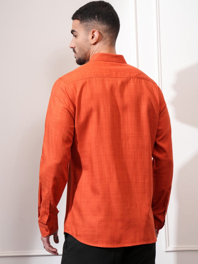 Locomotive Men Rust Solid Slim Fit Casual Shirt - Rust - Image 3