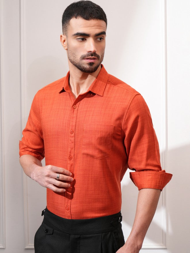 Locomotive Men Rust Solid Slim Fit Casual Shirt - Rust - Image 4