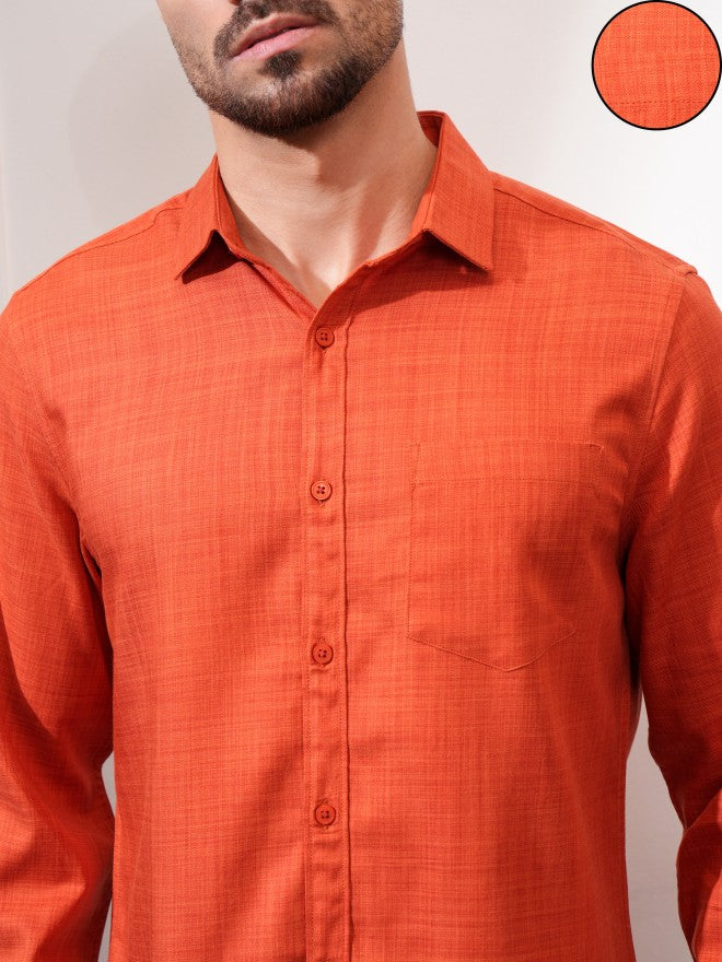 Locomotive Men Rust Solid Slim Fit Casual Shirt - Rust - Image 5