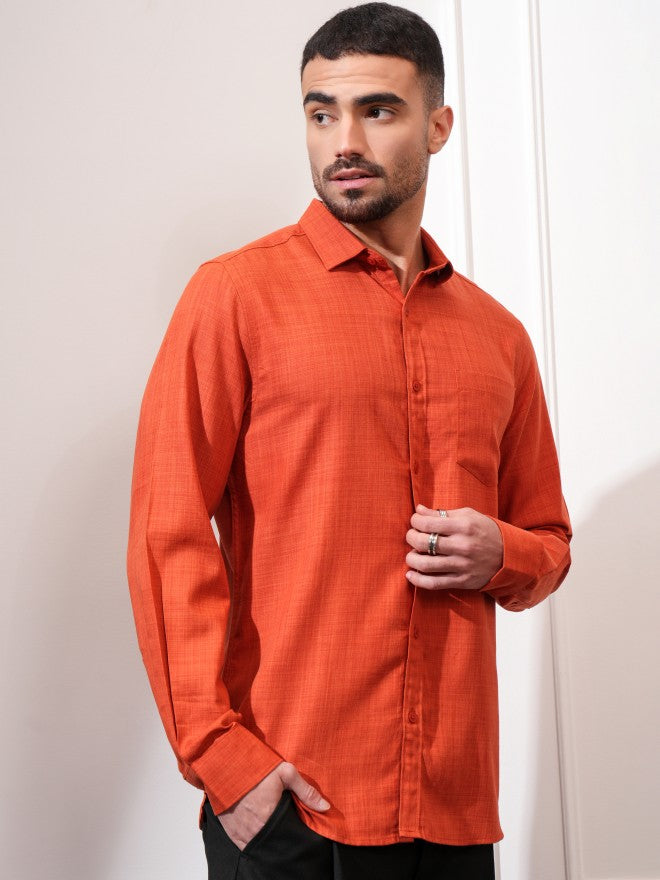 Locomotive Men Rust Solid Slim Fit Casual Shirt - Rust - Image 6