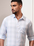 Locomotive Men Blue Checked Slim Fit Casual Shirt - Blue - Image 1