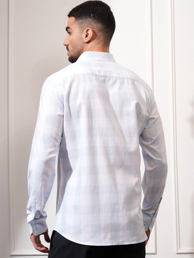 Locomotive Men Blue Checked Slim Fit Casual Shirt - Blue - Image 3