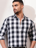 Locomotive Men Navy Blue Checked Slim Fit Casual Shirt - Navy Blue - Image 1