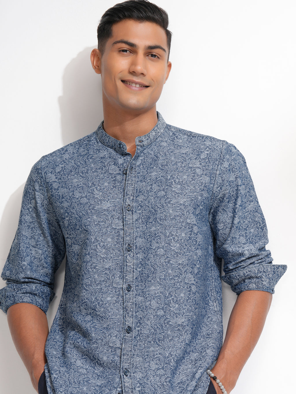 Locomotive Men Blue Printed Regular Fit Casual Shirt - Blue - Image 1