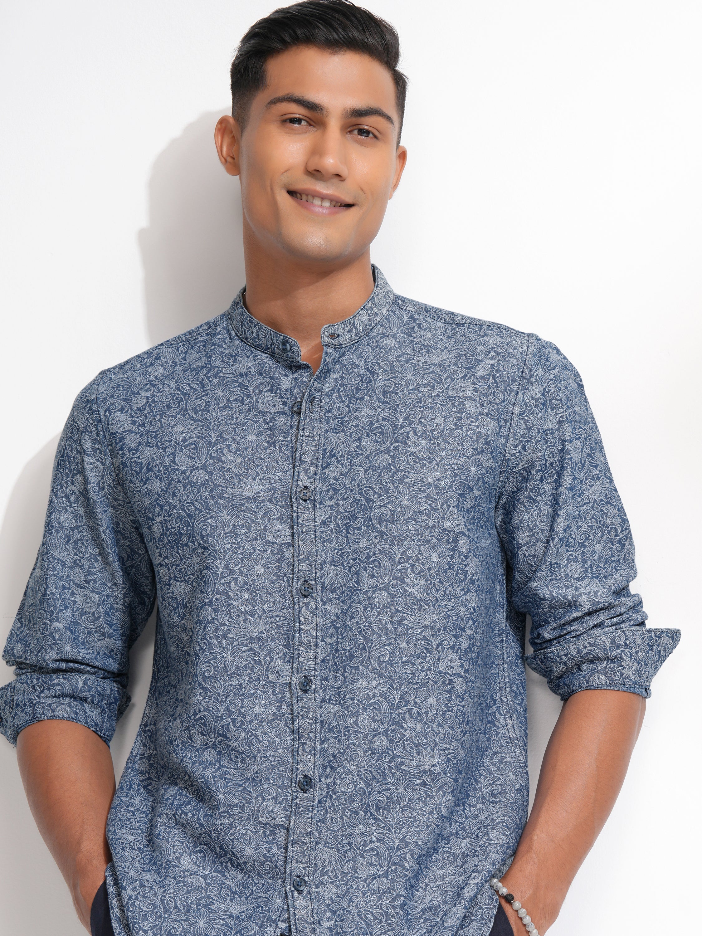 Locomotive Men Blue Printed Regular Fit Casual Shirt - Blue - Image 1