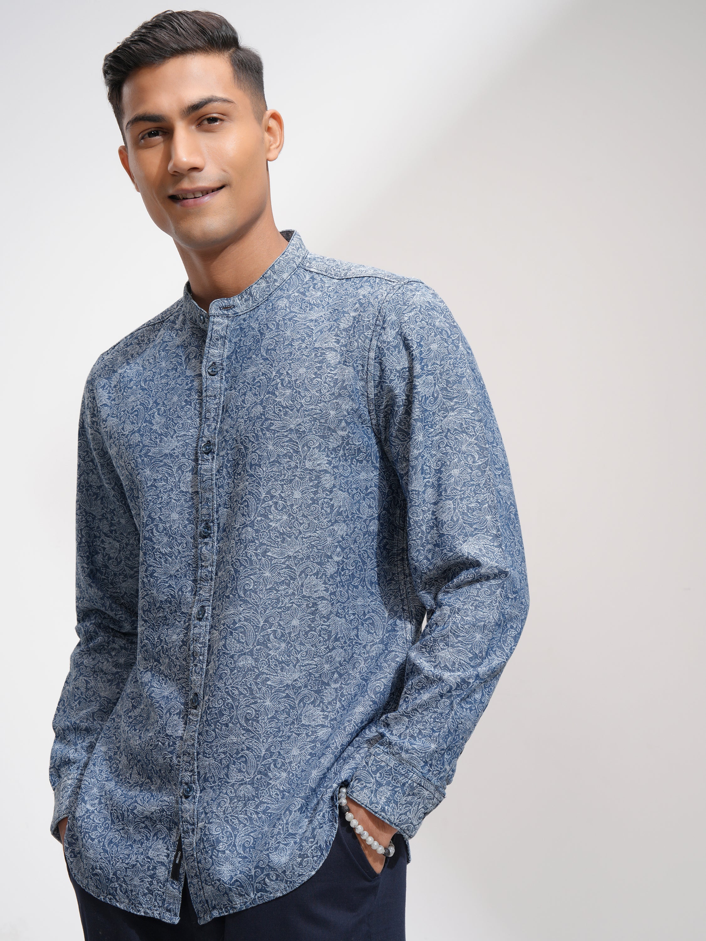 Locomotive Men Blue Printed Regular Fit Casual Shirt - Blue - Image 4