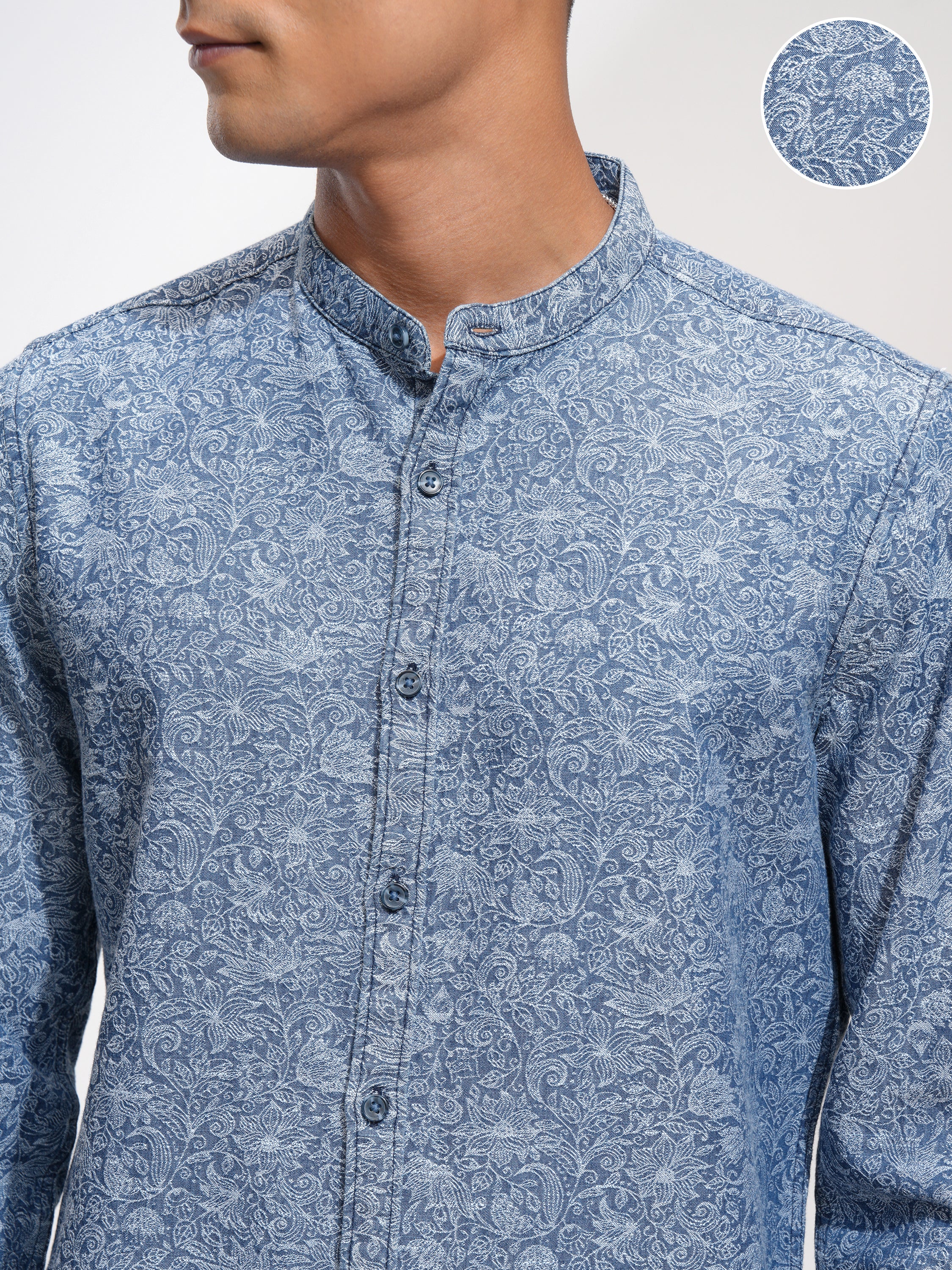 Locomotive Men Blue Printed Regular Fit Casual Shirt - Blue - Image 5