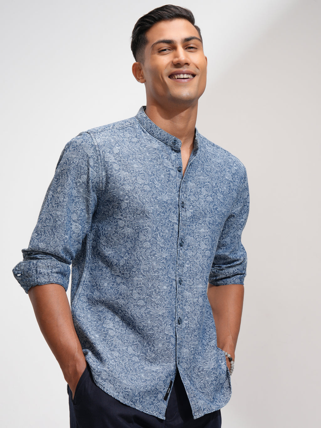 Locomotive Men Blue Printed Regular Fit Casual Shirt - Blue - Image 6