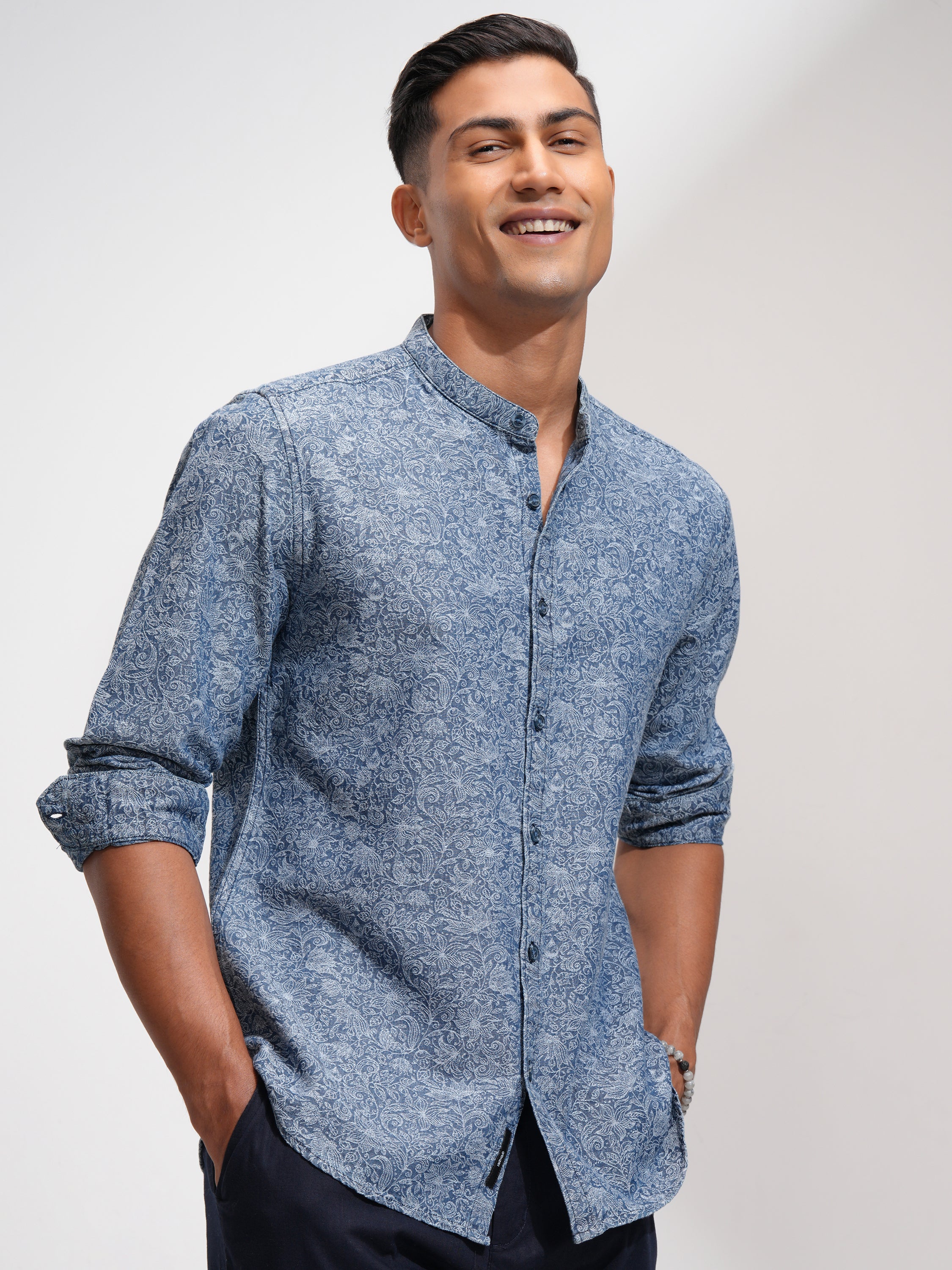 Locomotive Men Blue Printed Regular Fit Casual Shirt - Blue - Image 6