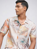 Locomotive Men Peach Printed Relaxed Fit Casual Shirt - Peach - Image 1