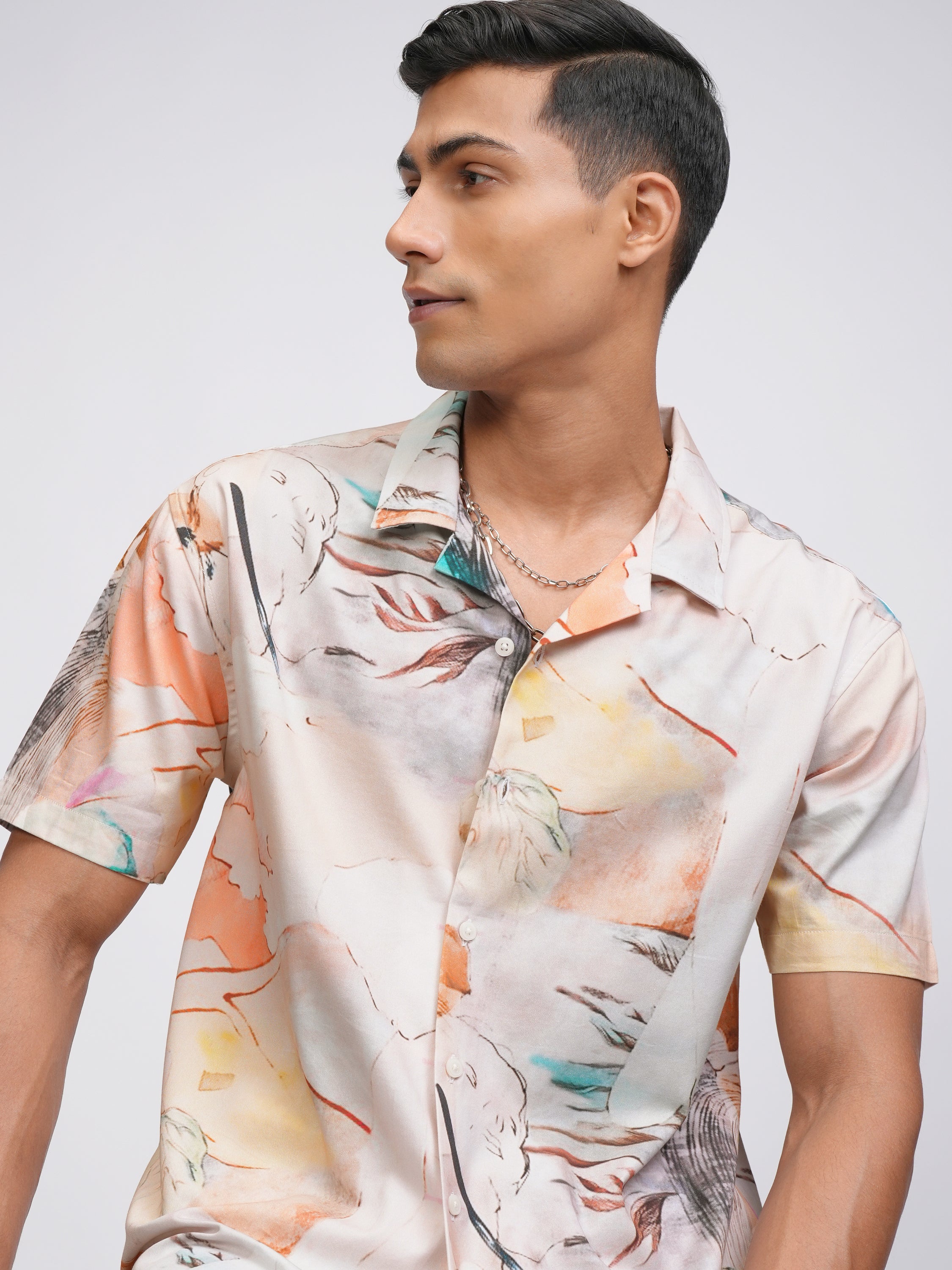 Locomotive Men Peach Printed Relaxed Fit Casual Shirt - Peach - Image 1