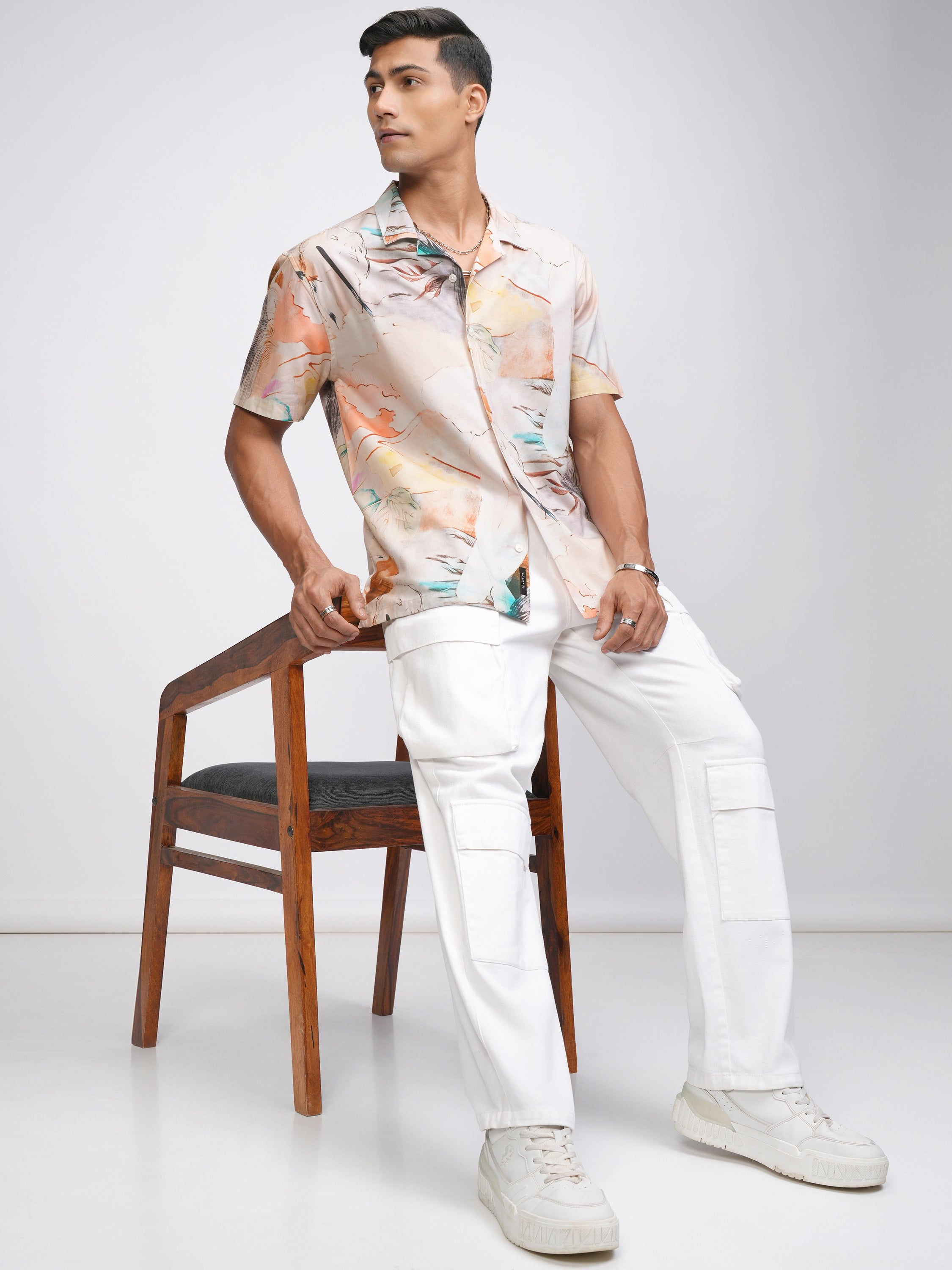 Locomotive Men Peach Printed Relaxed Fit Casual Shirt - Peach - Image 2