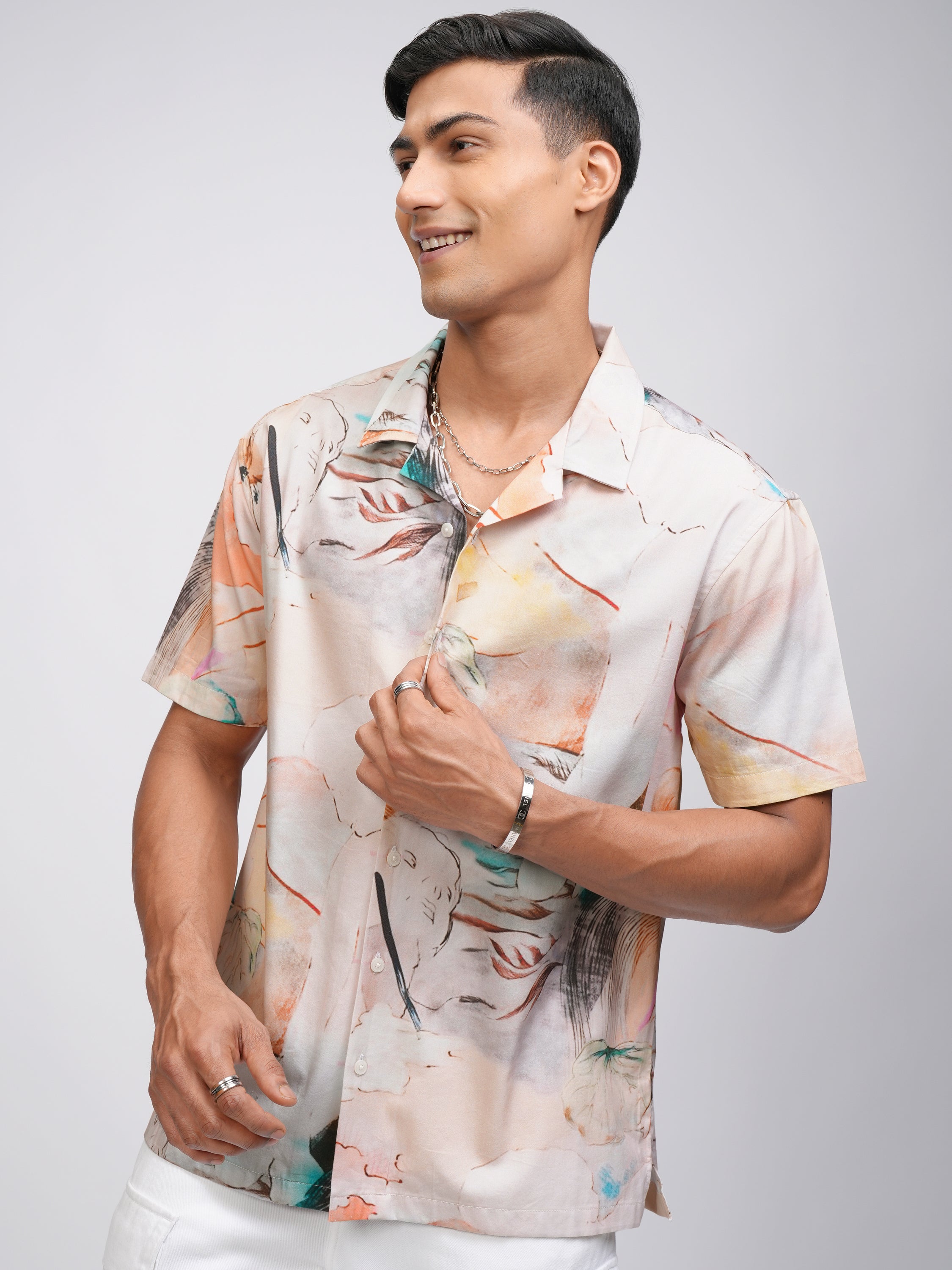 Locomotive Men Peach Printed Relaxed Fit Casual Shirt - Peach - Image 4