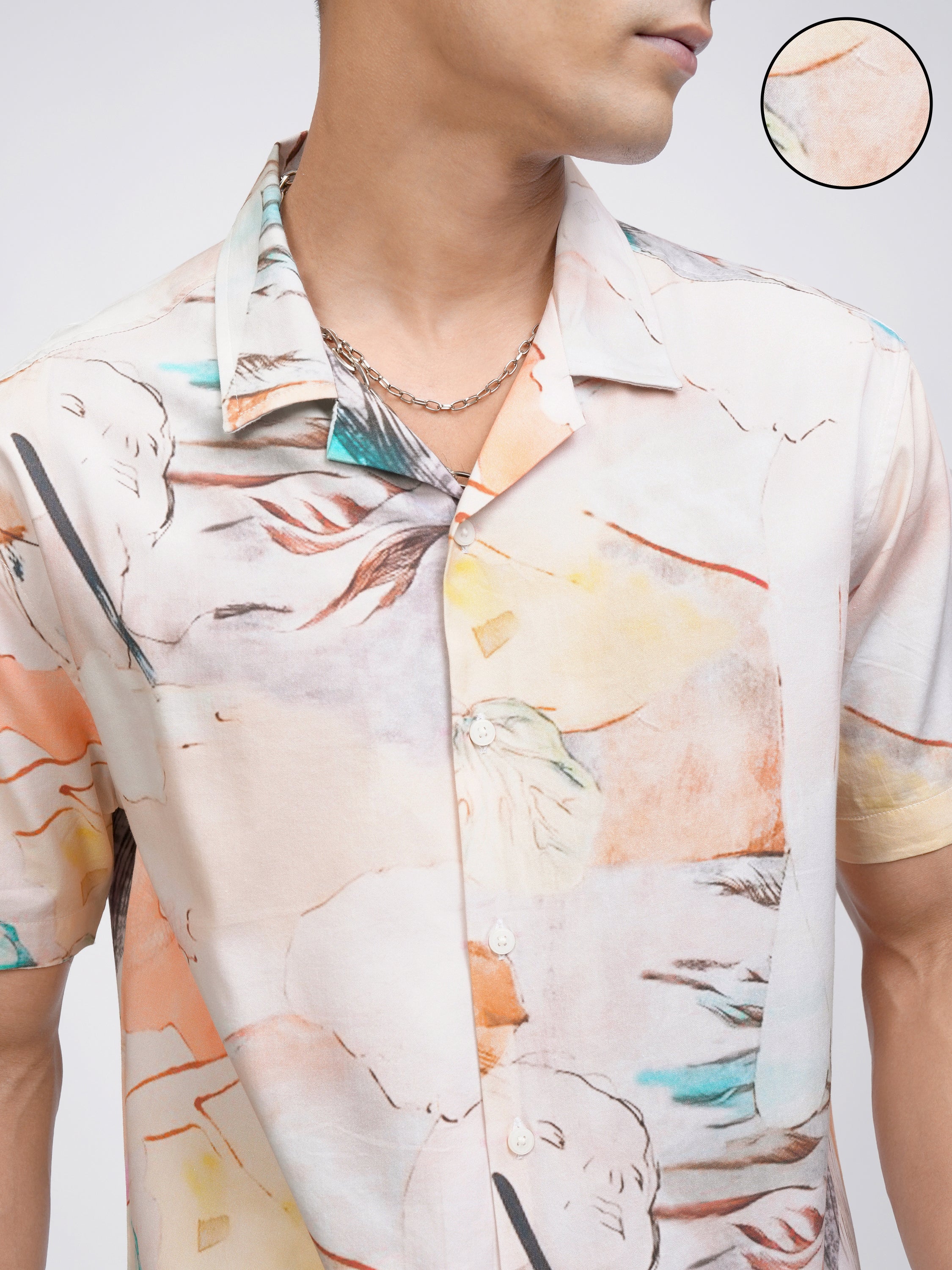 Locomotive Men Peach Printed Relaxed Fit Casual Shirt - Peach - Image 5