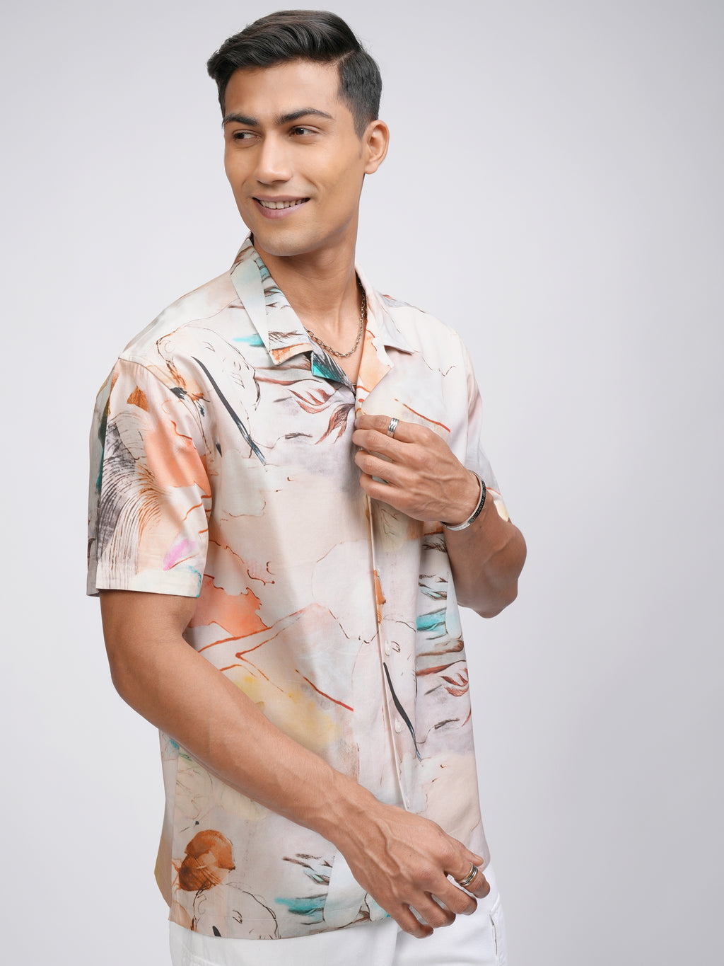 Locomotive Men Peach Printed Relaxed Fit Casual Shirt - Peach - Image 6