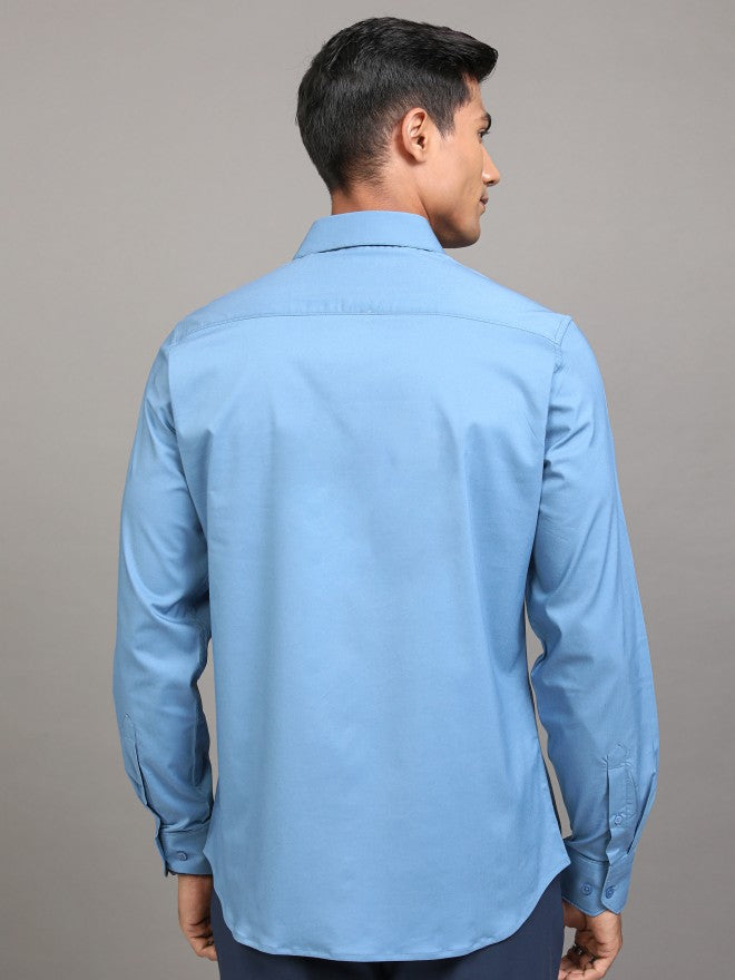 Locomotive Men Blue Solid Slim Fit Casual Shirt - Blue - Image 3