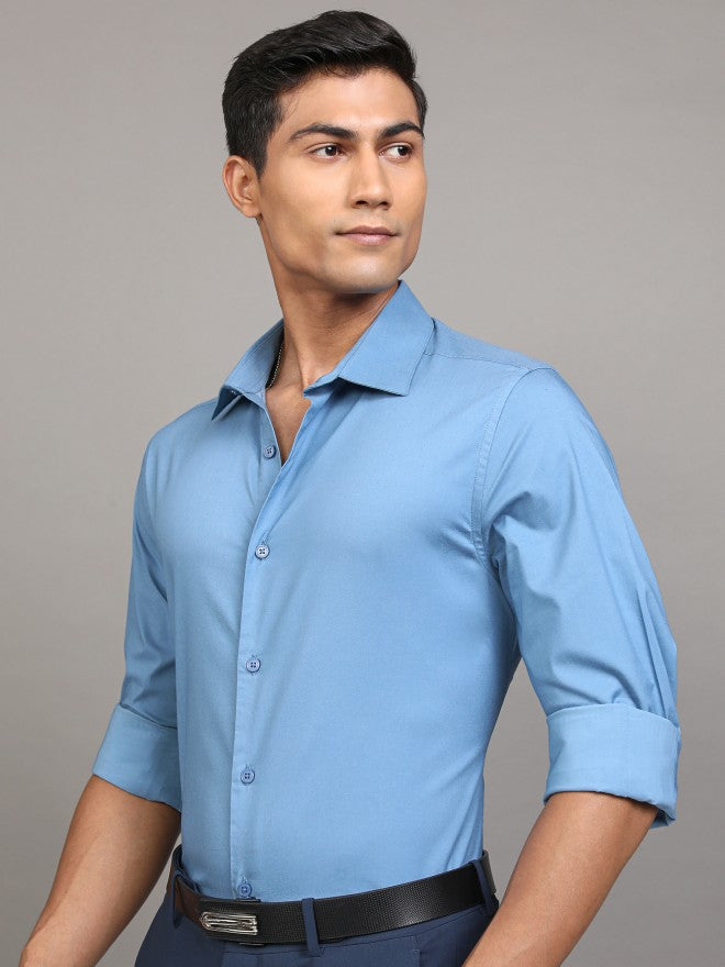 Locomotive Men Blue Solid Slim Fit Casual Shirt - Blue - Image 4