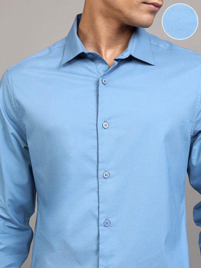 Locomotive Men Blue Solid Slim Fit Casual Shirt - Blue - Image 5