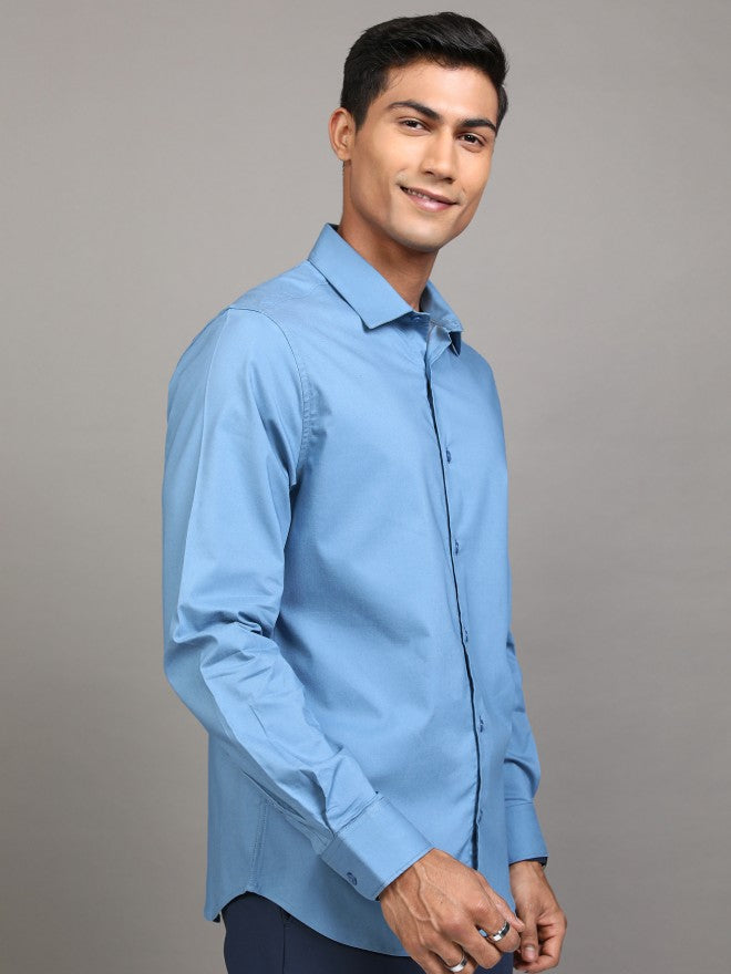 Locomotive Men Blue Solid Slim Fit Casual Shirt - Blue - Image 6