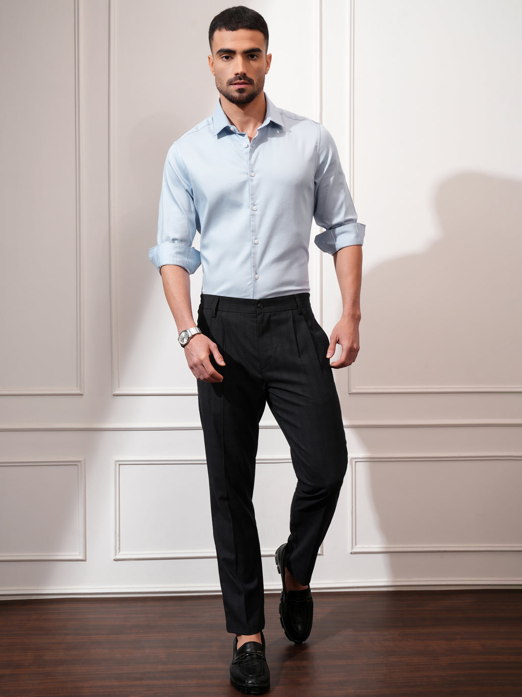 Locomotive Men Blue Solid Slim Fit Casual Shirt - Blue - Image 2
