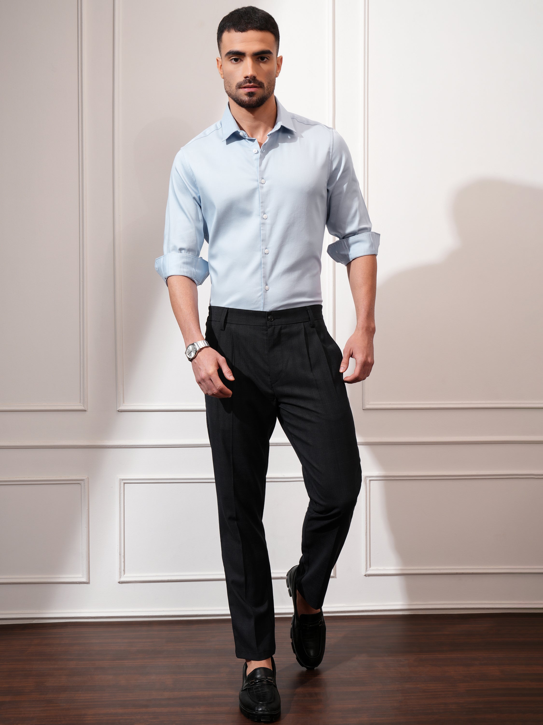 Locomotive Men Blue Solid Slim Fit Casual Shirt - Blue - Image 2
