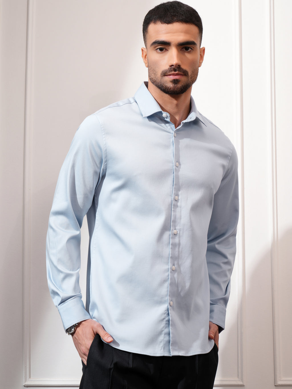 Locomotive Men Blue Solid Slim Fit Casual Shirt - Blue - Image 6