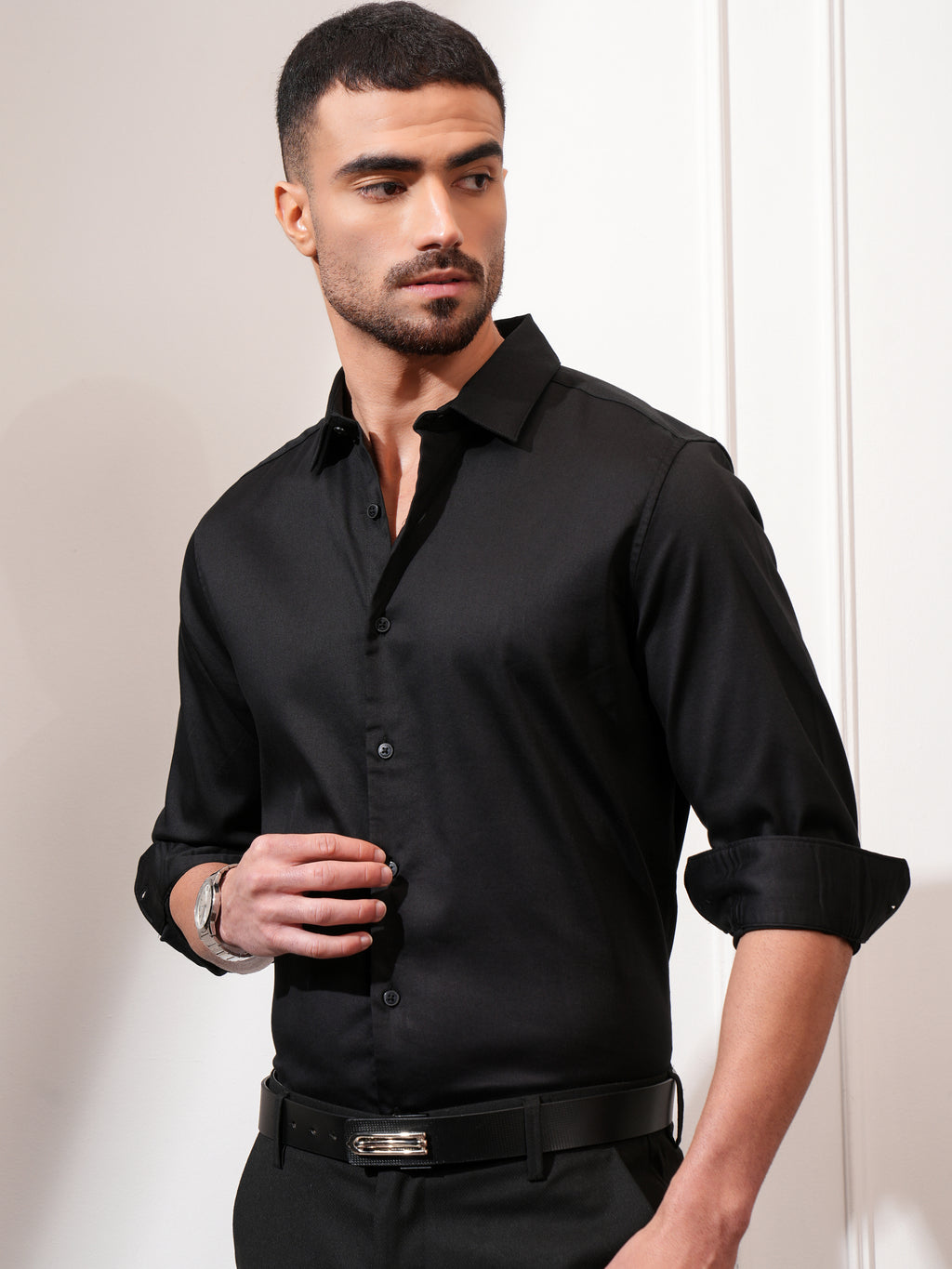 Locomotive Men Black Solid Slim Fit Casual Shirt - Black - Image 4