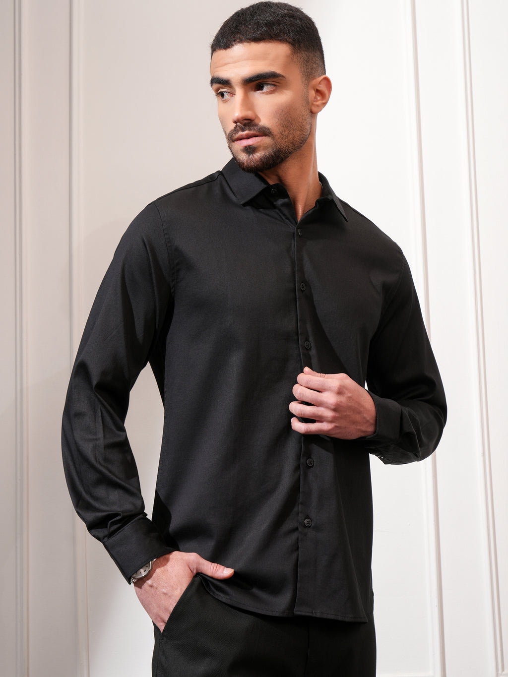 Locomotive Men Black Solid Slim Fit Casual Shirt - Black - Image 6