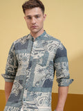 Locomotive Men Cream Printed Regular Fit Casual Shirt - Cream - Image 1