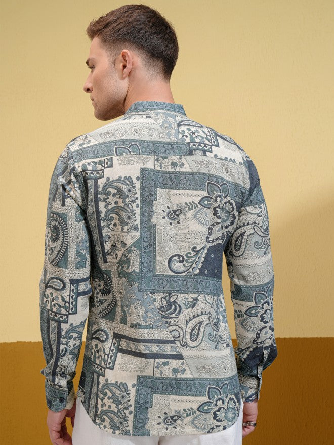 Locomotive Men Cream Printed Regular Fit Casual Shirt - Cream - Image 3