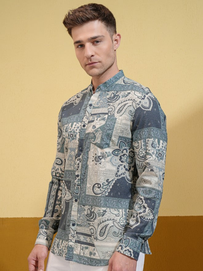 Locomotive Men Cream Printed Regular Fit Casual Shirt - Cream - Image 4