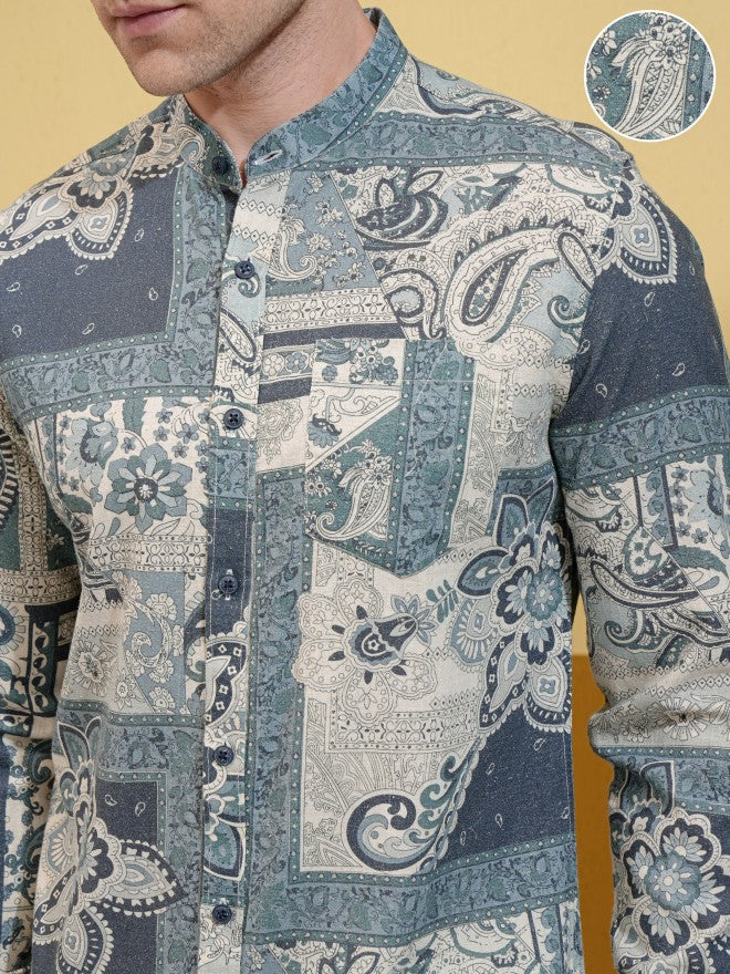 Locomotive Men Cream Printed Regular Fit Casual Shirt - Cream - Image 5
