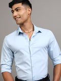 Locomotive Men Blue Solid Slim Fit Casual Shirt - Blue - Image 1
