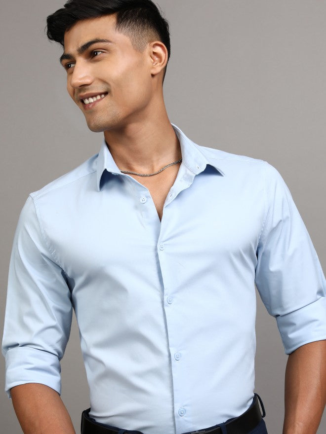 Locomotive Men Blue Solid Slim Fit Casual Shirt - Blue - Image 1