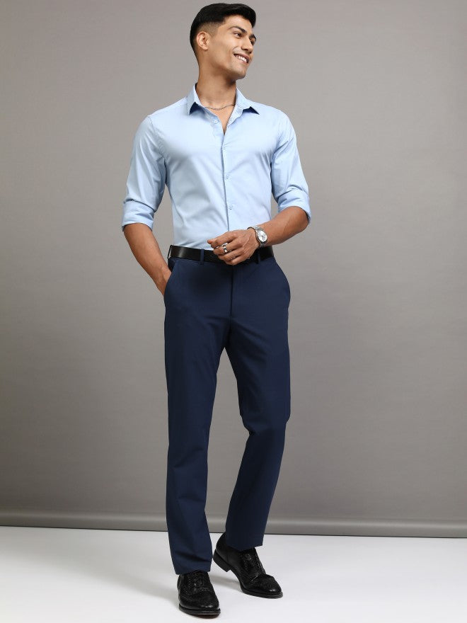 Locomotive Men Blue Solid Slim Fit Casual Shirt - Blue - Image 2
