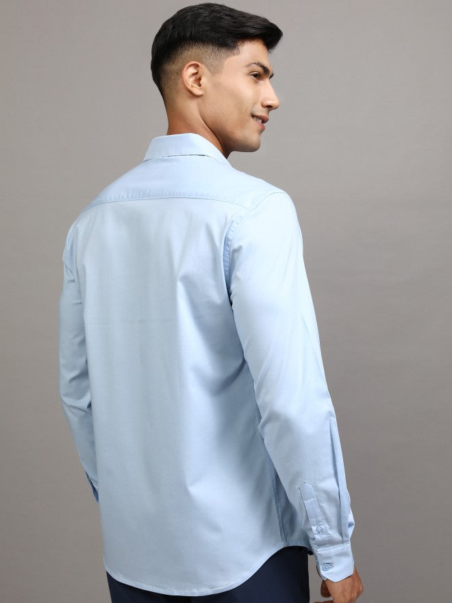 Locomotive Men Blue Solid Slim Fit Casual Shirt - Blue - Image 3