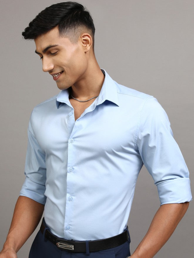 Locomotive Men Blue Solid Slim Fit Casual Shirt - Blue - Image 4