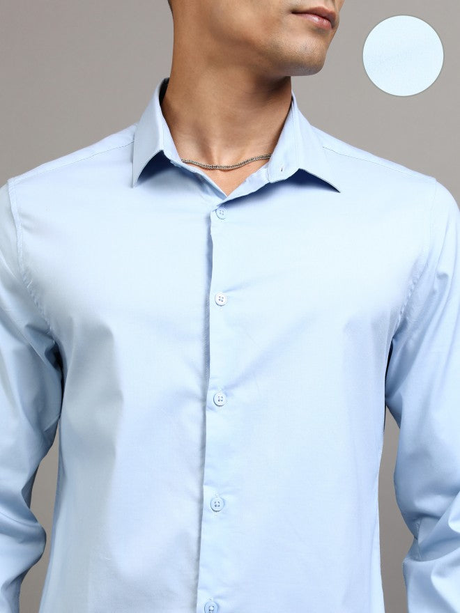 Locomotive Men Blue Solid Slim Fit Casual Shirt - Blue - Image 5